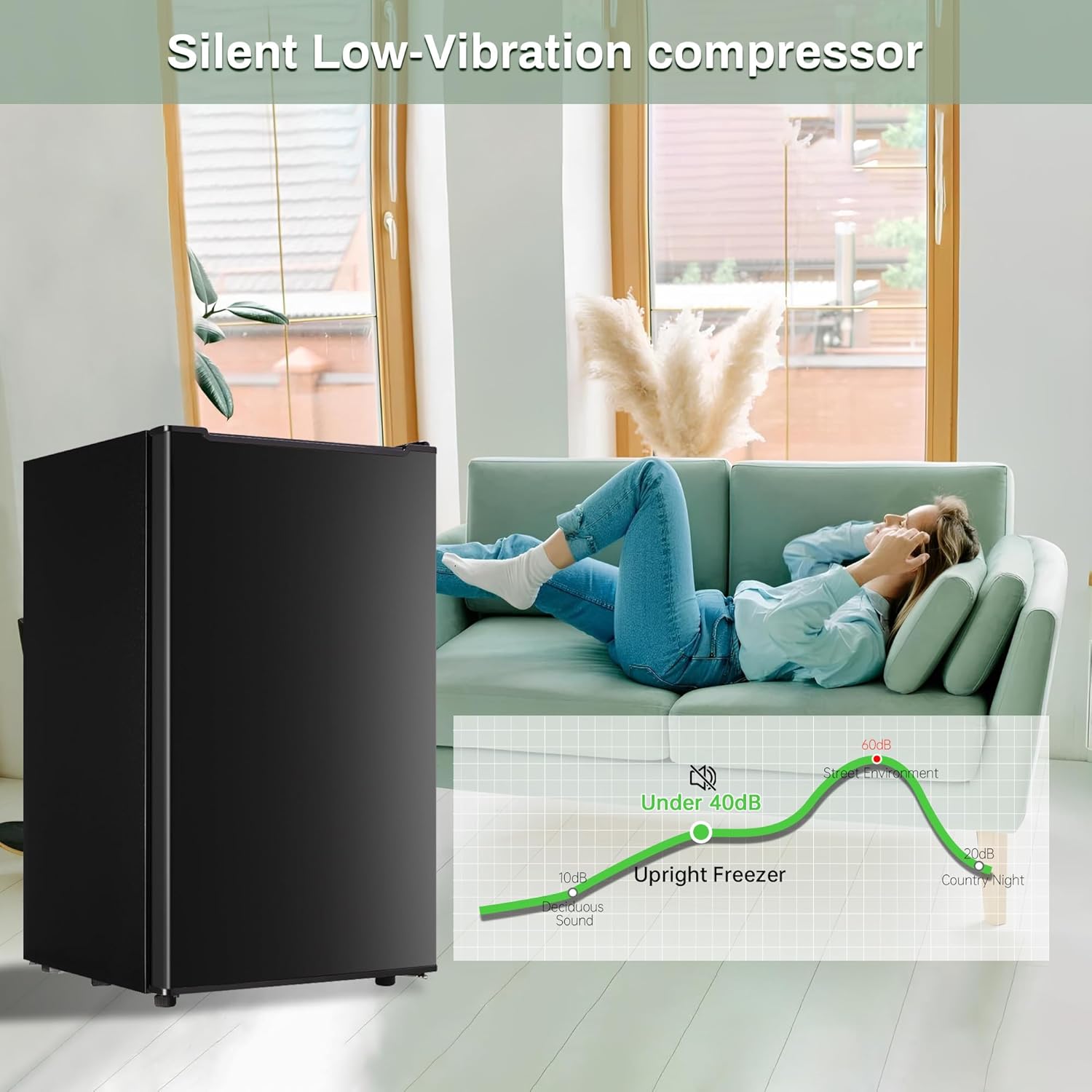 Mini Freezer, 3.0 Cu.Ft Upright Freezer, Small Freezer with 3-Layer Condenser Tube, Reversible Door, Standing Compact Freezer for Home, Kitchen, Office, Apartment(Black)