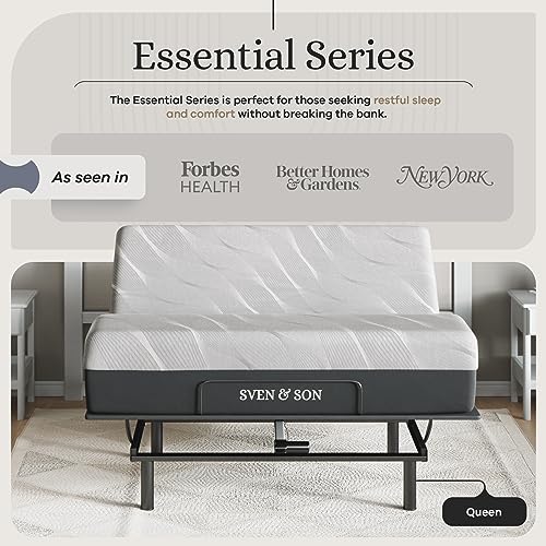 Sven & Son Essential Adjustable Bed Base (Frame Only), Easy Assembly, Head and Foot Lift, Memory Positions, Zero Gravity, Wireless Remote - Queen