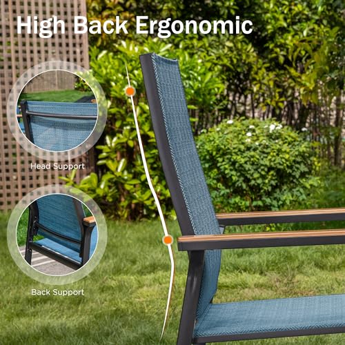 PHI VILLA Outdoor Stackable Dining Chairs Set of 6（Beige,Lightweight Aluminum Frame with Textilene Fabric & Wider Armrest,Easy to Store,Outdoor Chairs for Garden,Lawn