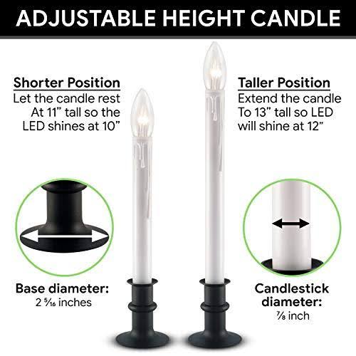612 Vermont Ultra-Bright LED Window Candles with Timer, Battery Operated, Metal Base, White Candlestick, Adjustable Height (Pack