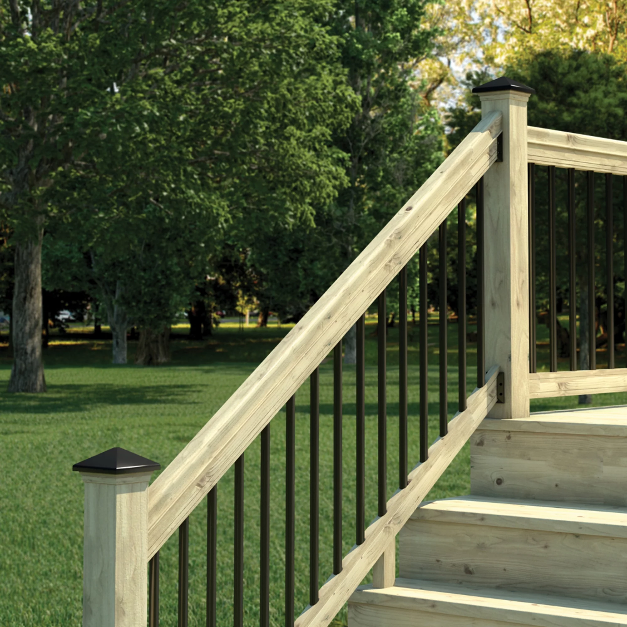 ProWood 6 ft. Pressure-Treated Stair Railing Kit with Black Aluminum Balusters