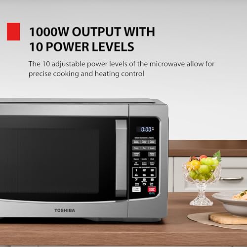 TOSHIBA EM131A5C-BS Countertop Microwave Ovens 1.2 Cu Ft, 12.4" Removable Turntable Smart Humidity Sensor 12 Auto Menus Mute Function ECO Mode Easy Clean Interior Black Color 1000W