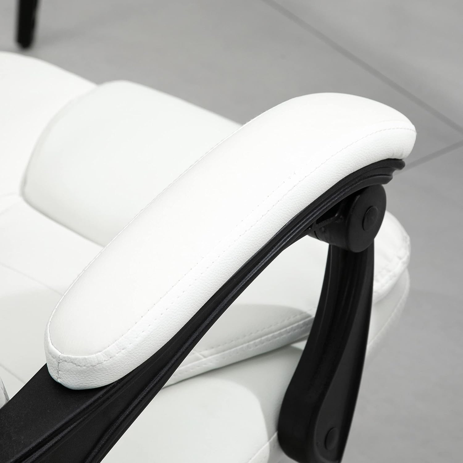 Reclining Office Chair with Massage, Ergonomic Office Chair with Foot Rest, PU Leather Executive Computer Chair with Heated, Padded Armrest, High Back Swivel Recliner for Office Home Study, White