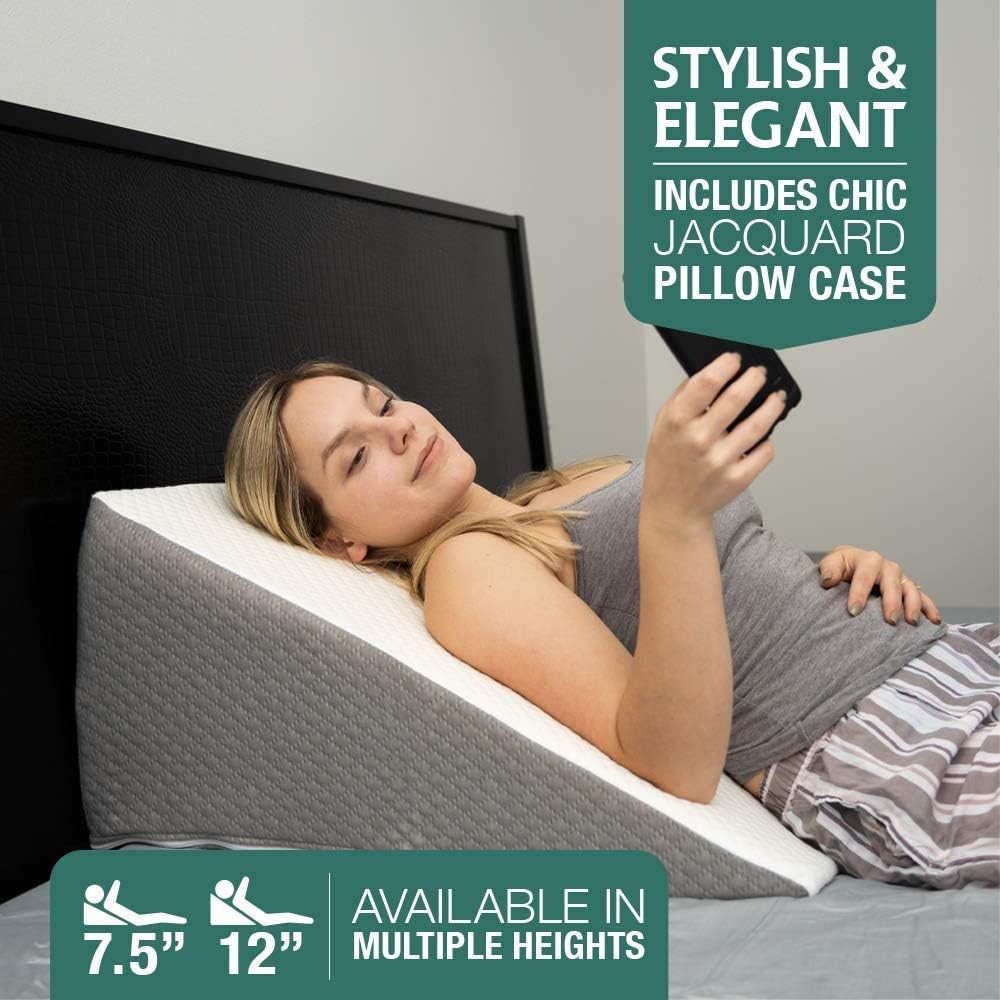 Kӧlbs Bed Wedge Pillow with Memory Foam Top | Stylish Chic Jacquard Cover | Wedge Pillow for Sleeping and Acid Reflux, Heartburn, and GERD Pillow &ndash; Snoring Pillow