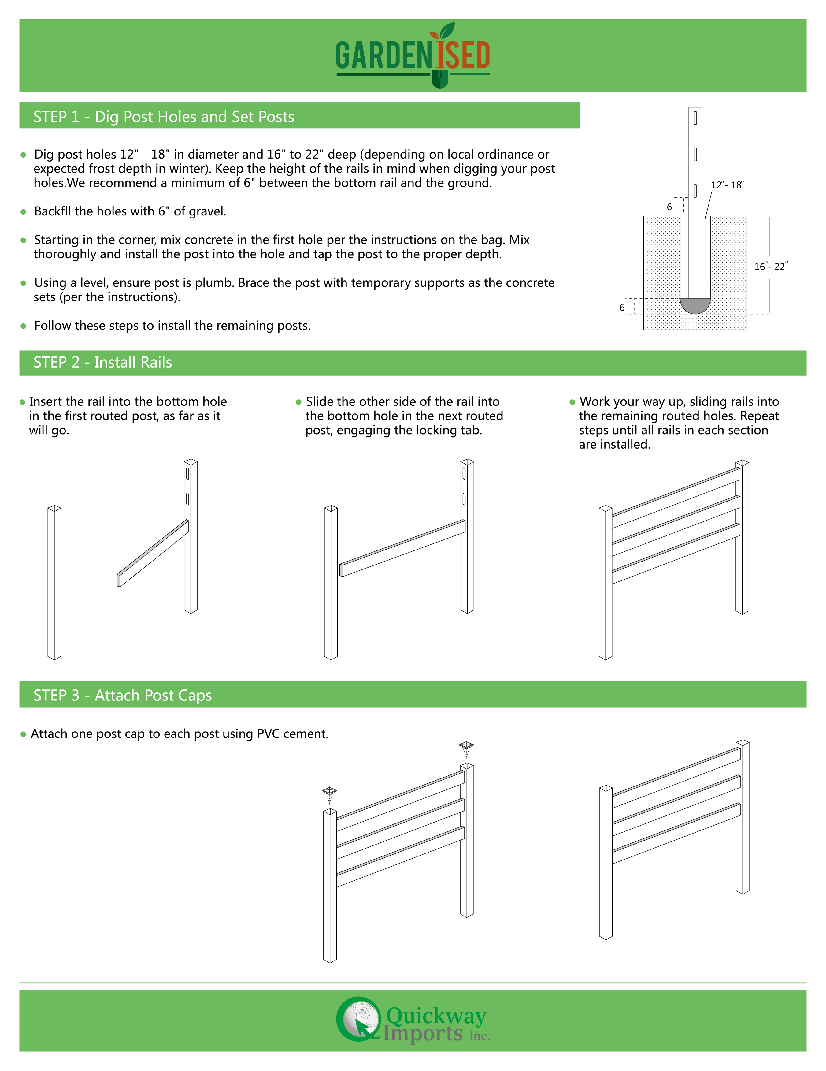 Gardenised Pack of 2, 3- Rail Line Posts with Cap, Traditional Outdoor Vinyl Ranch Garden Gate Fence Border Edging Animal Barrie