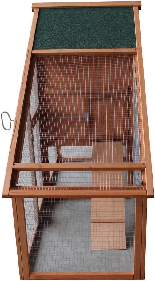 Outdoor Wooden Chicken Coop,Multi-Level Hen House, WaterproofPet Rabbit Hutch Chiken Coop Cage Hen House Poultry Cage with Ramps, Run, Nesting Box, Wire Fence (75‘’)