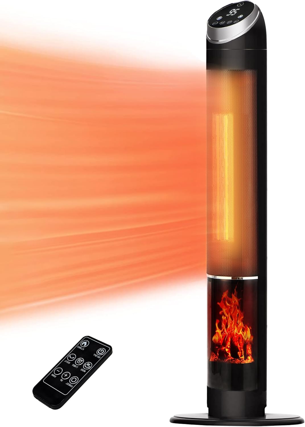 38" Space Heater, Heaters for Large Room, 1500W PTC Fast Heating Oscillating Ceramic Heater with Thermostat, 24H Timer, Remote, 3D Flame, Overheat & Tip-over Protection, for Home, Indoor Use (38 Inch)