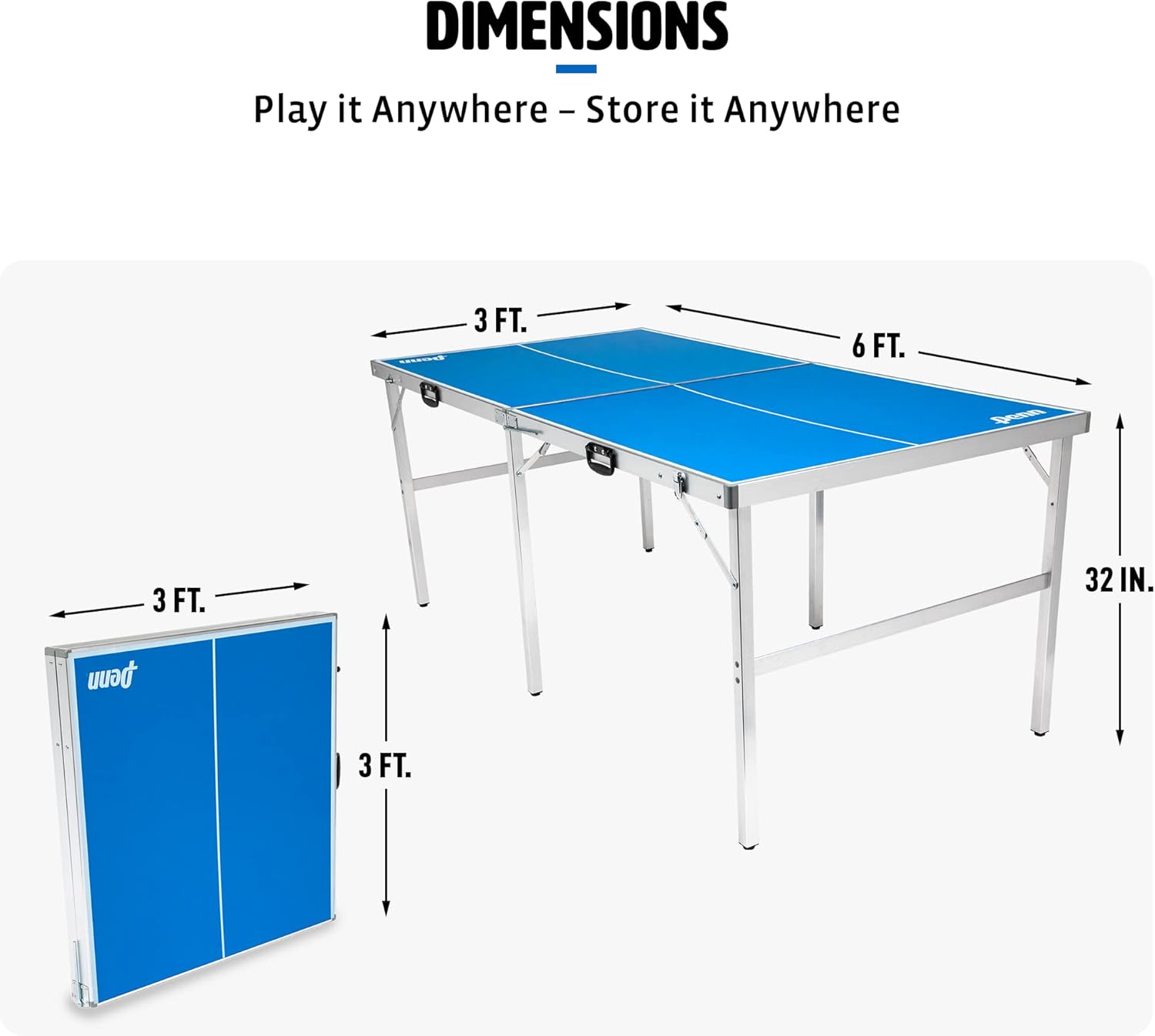 EastPoint Sports Penn Space Saver Table Tennis Table – Fully Assembled 6 Foot x 3 Foot Indoor/Outdoor Portable Table with Net, 2 Ping Pong Paddles and 4 Balls 10 Minute Set Up