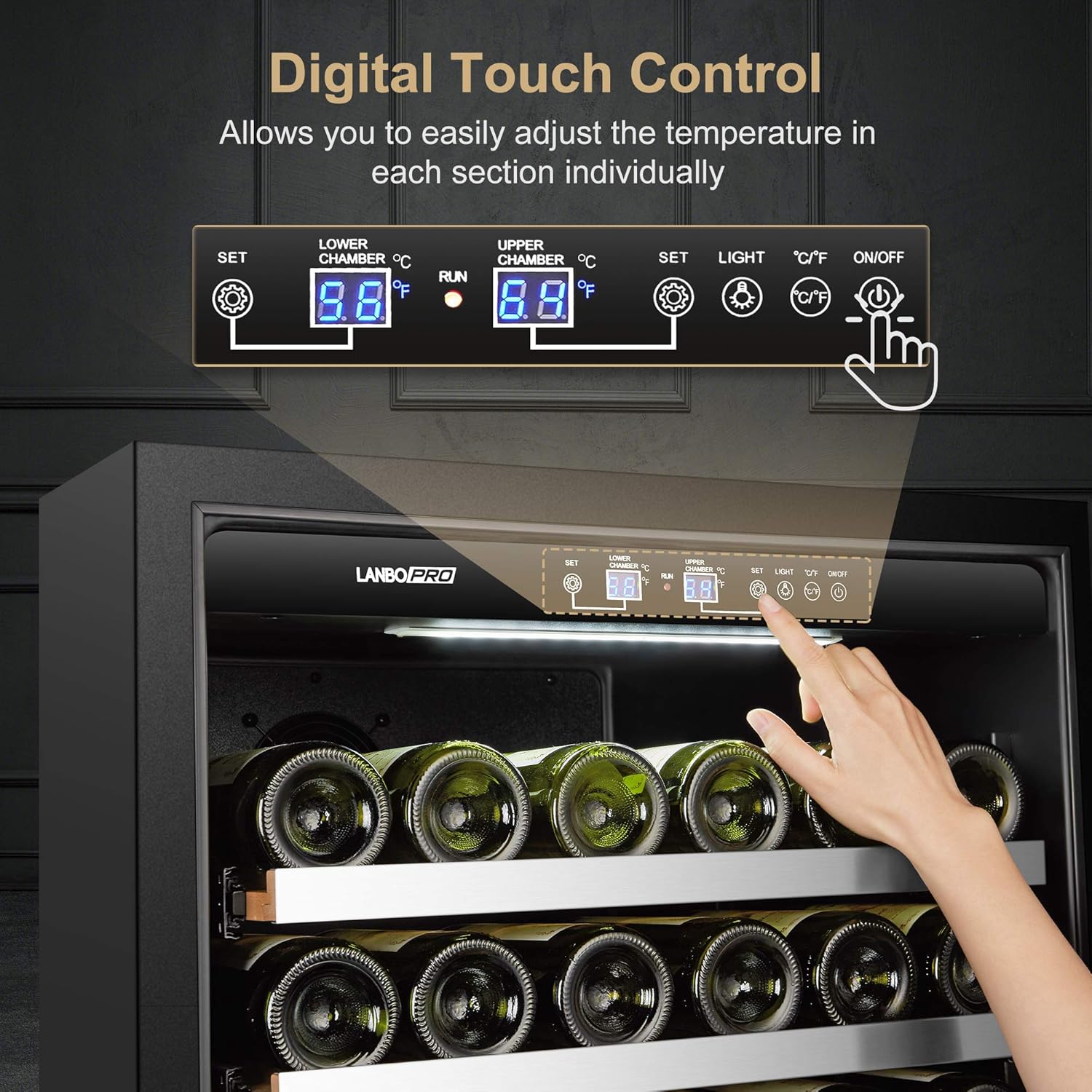 Wine Cooler Refrigerator 153 Bottle Built-in Dual Zone Wine Cooler, Seamless Stainless Steel Trimmed Door, 24 Inch
