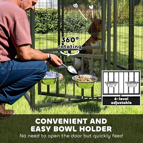 PawHut 4.6' x 4.6' x 5' Dog Kennel Outside, Welded Wire Outdoor Dog Kennel Run with Waterproof & UV Resistant Cover, for S&M Breeds, Chickens, Ducks, Black