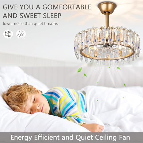 CXGLEAMING 42″ Modern Crystal Chandelier Fan with Lights Dimmable Crystal Ceiling Fans 3 Rings LED Fandelier, 6-Speed Flush Mount Ceiling Fan for Living Room Bedroom