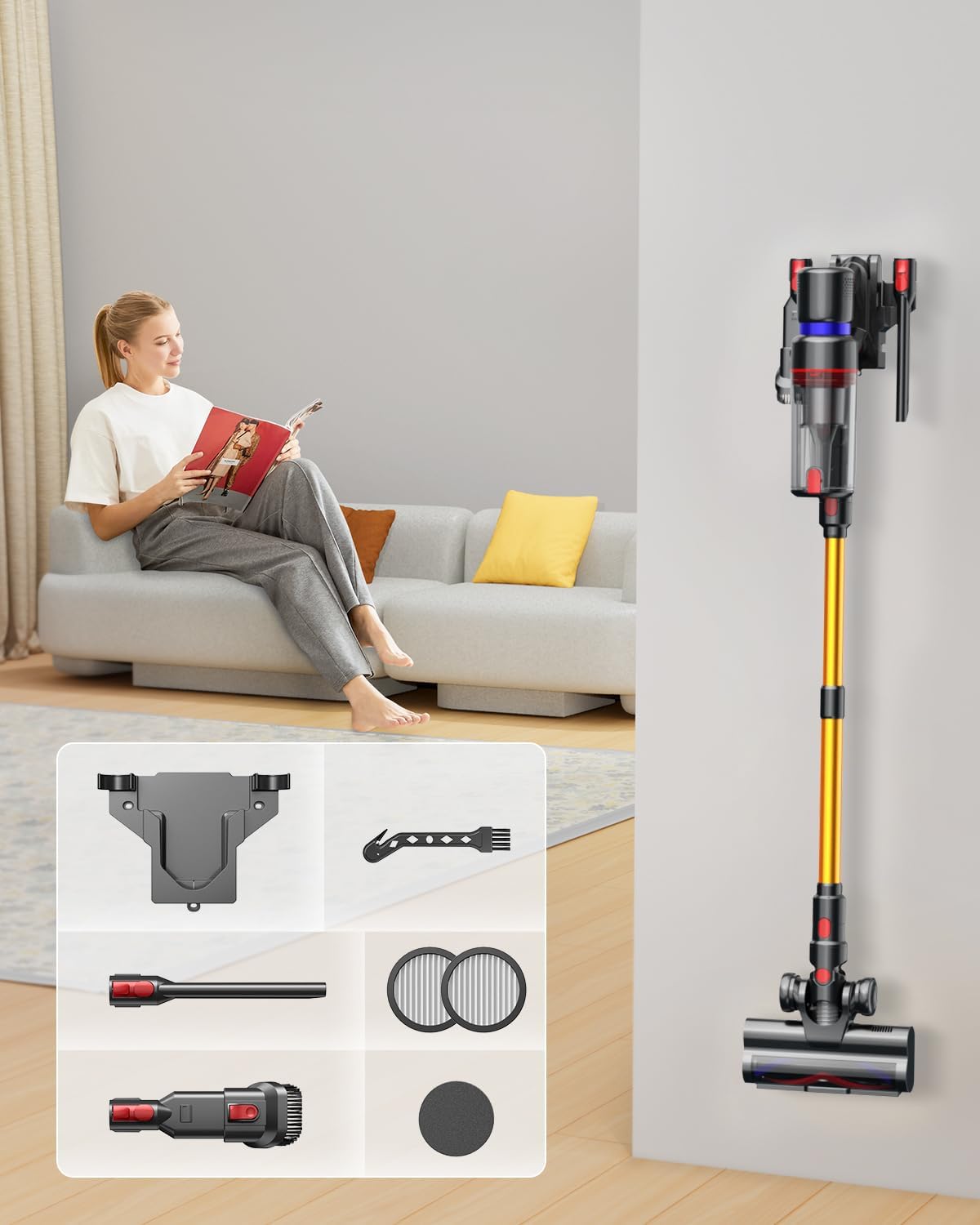 Cordless Vacuum Cleaner, 550W/45Kpa Stick Vacuum with Touch Screen, Max 55 Mins Runtime, Wireless Vacuum Cleaners for Home, Anti-tangle Brush, Lightweight Vacuum for Pet Hair/Hardwood Floor/Carpet