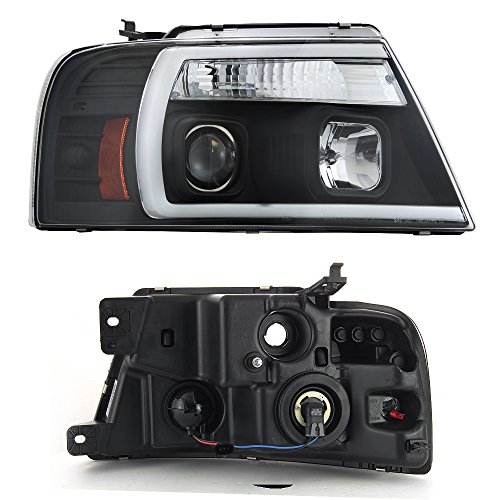 AKKON - Fits 2004-2008 Ford F150 Pickup LED Parking Tube Bar Projector Black Headlights Pair Driver Left+Passenger Right