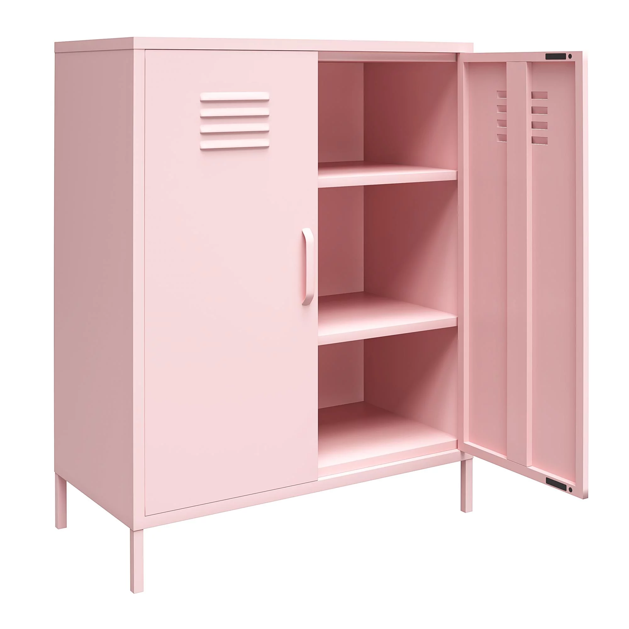 Novogratz Cache 2 Door Metal Locker Style Storage Accent Cabinet, Bashful Pink