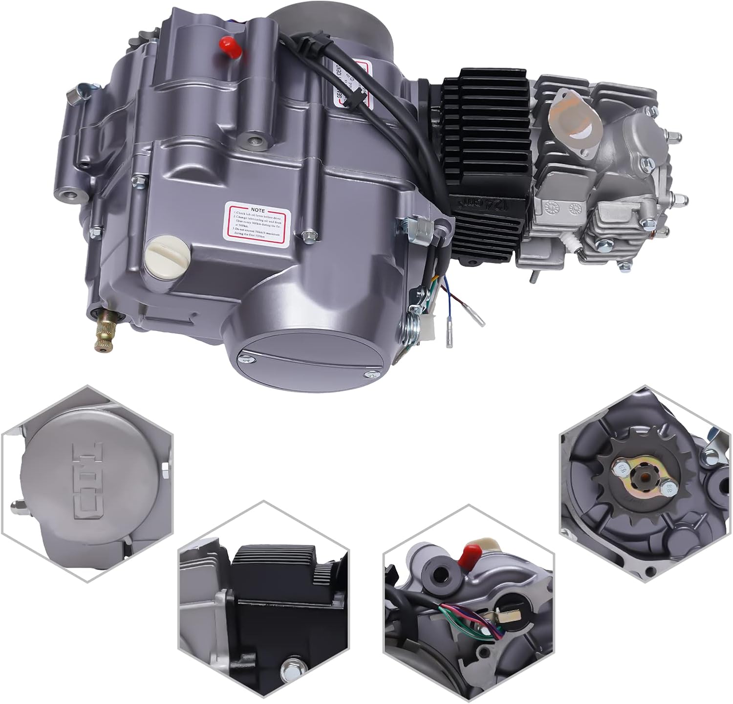 140cc 4 Stroke Engine Motor Replacement Kit, Racing Engine CDI Kick Starter Lever Gear Shift Lever Manifold Set, Single Cylinder Motor