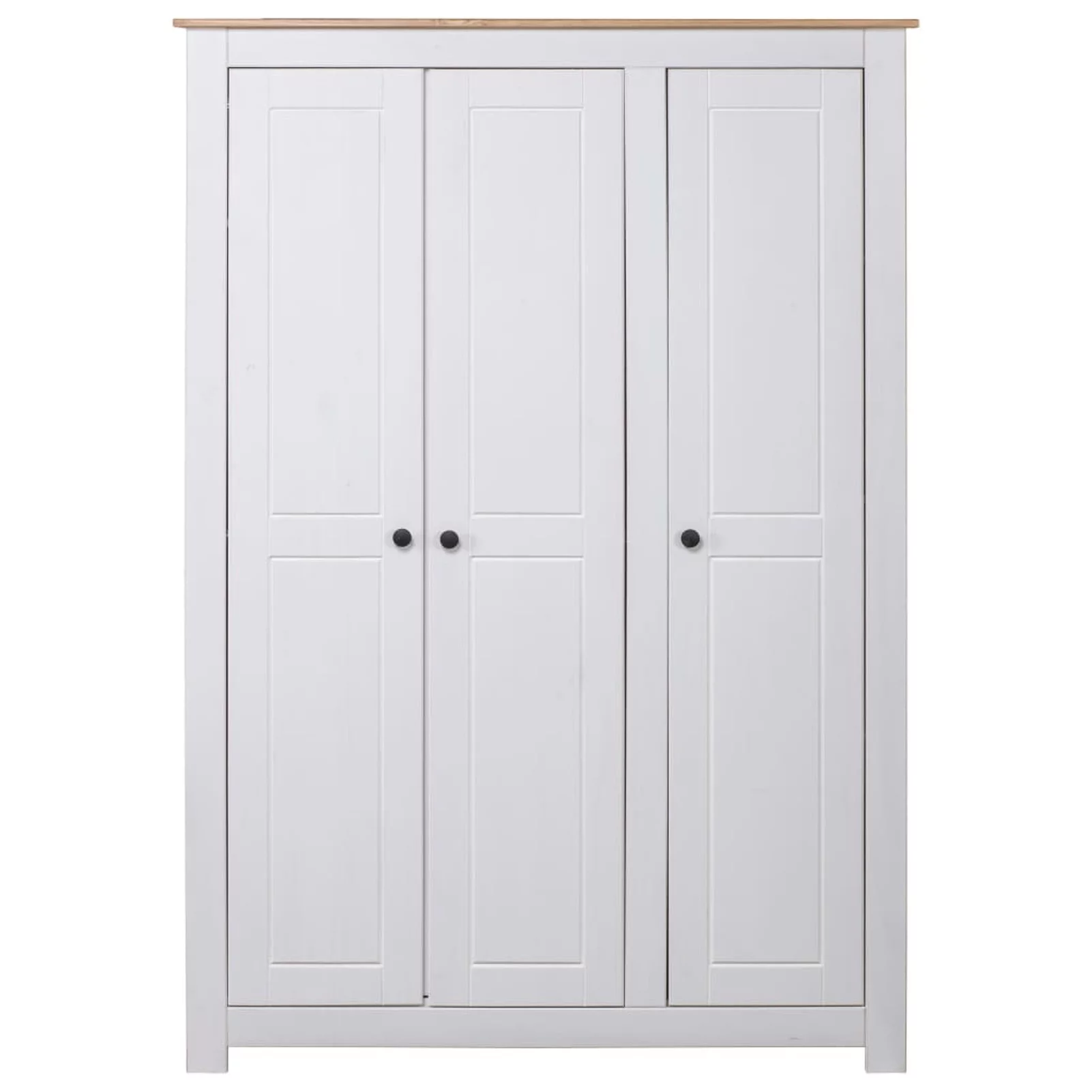 Dcenta 3 Doors Wardrobe with Storage Shelves and Hanging Rod, Pine Wood Clothes Organizer, Wooden Armoire Cabinet for Bedroom, Home Furniture 46.5 x 19.7 x 67.5 Inches (W x D x H)