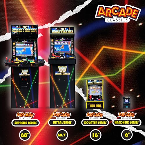 Arcade Classics - WWE Counter Series Game Machine, 4 Games, 8" Liquid Crystal Screen - Mini Cabinet, Portable Gaming, Retro, Countertop Console, Basement Decoration, Man Cave