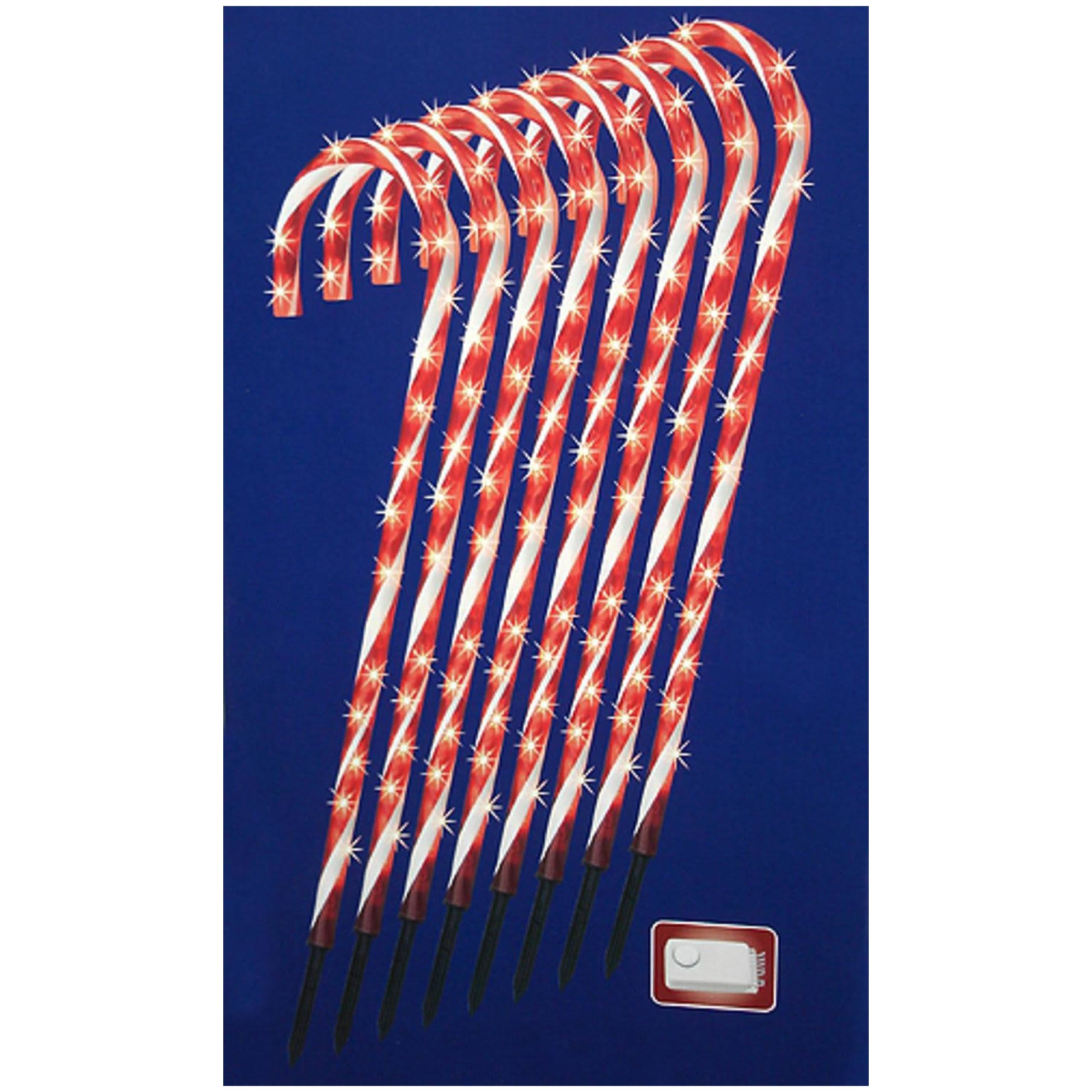 Hofert Set of 8 Lighted Candy Cane Christmas Lawn Stakes with 8 Functions and Remote