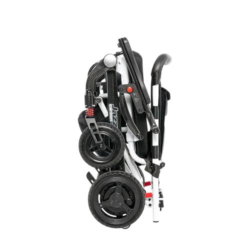 Pride Mobility Jazzy Carbon Power Chair - Electric Wheelchair for Adults, 300 Lbs Weight Capacity, 12 Ah Battery, White, 17"x17" Black Foam Seat