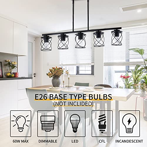 Kitchen Island Light, 4-Light Dining Room Lighting Fixtures Hanging, Farmhouse Linear Pendant Light for Kitchen Island Table Living Room with Adjustable Rods, Brushed Nickel