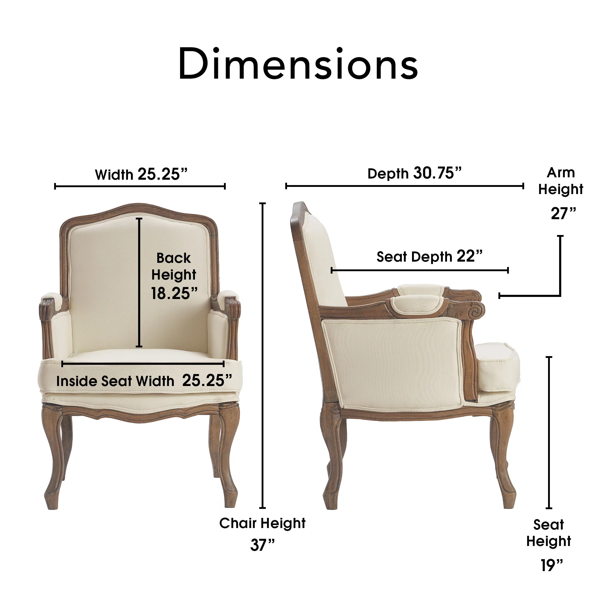 Finch Louis French Country Upholstered Accent Armchair, Cream Color