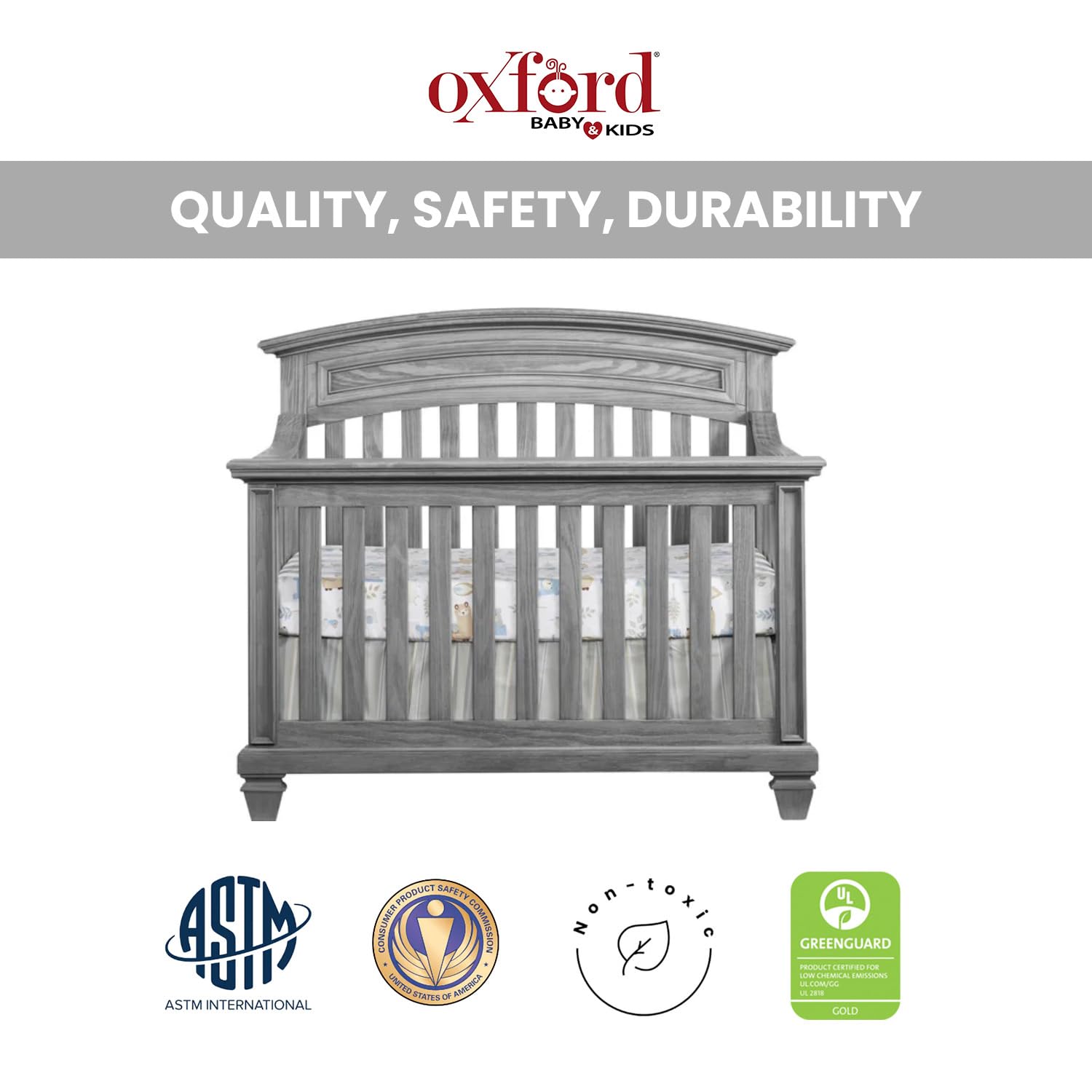 Oxford Baby Richmond 4 in 1 Convertible Crib, Brushed Gray