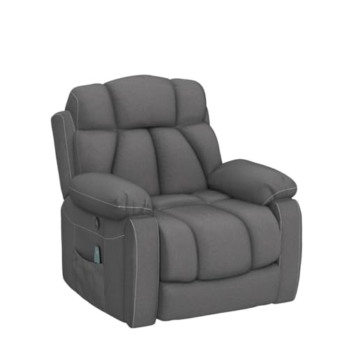 CANMOV Large Power Lift Recliner Chair with Massage and Heat for Elderly, Heavy Duty Motion Reclining Mechanism-Anti Skid Fabric Recliner Chair with 2 Concealed Cup Holders,Light Gray