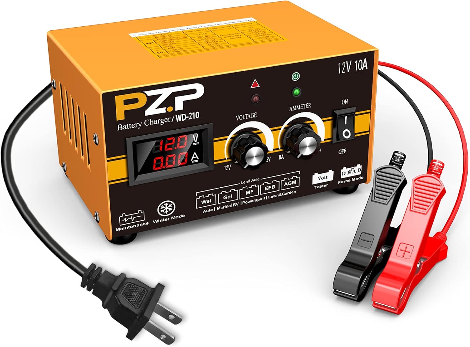 12 Volt Manual Battery Charger Automotive 12v/10a Smart Battery Charger for Marine Boat Battery Trickle Charger 10A with Adjustable Current and Voltage Professional Battery Maintainer by PZ.P