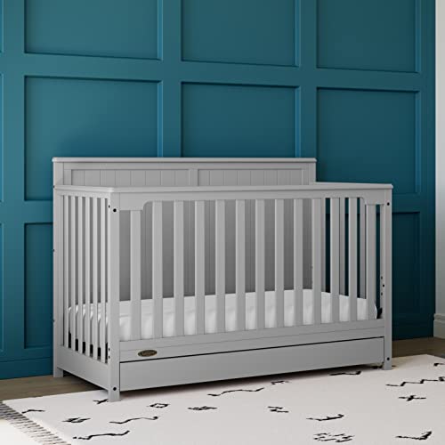 Graco Hadley 5-in-1 Convertible Crib with Drawer (White) – GREENGUARD Gold Certified, Crib with Drawer Combo, Full-Size Nursery Storage Drawer, Converts to Toddler Bed, Daybed