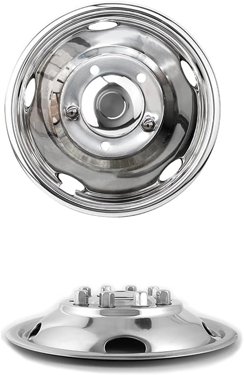 Deebior 4pcs 17inch Polished Stainless Steel Dually Wheel Simulators, Nice looking and Durable Bolt On Wheel Cover, 8 Lug 4 Hand Hole Hubcaps Fit for 2005-2021 Ford F350 with Installation Tool Kit A8P