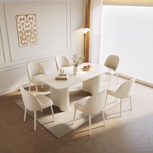 7-Piece Dining Table Set with 6 Chairs for Kitchen, Bar, Dining Room Table Set for 4-6 People, Indoor Kitchen Table Set, 55.11" Long Modern Dining Table