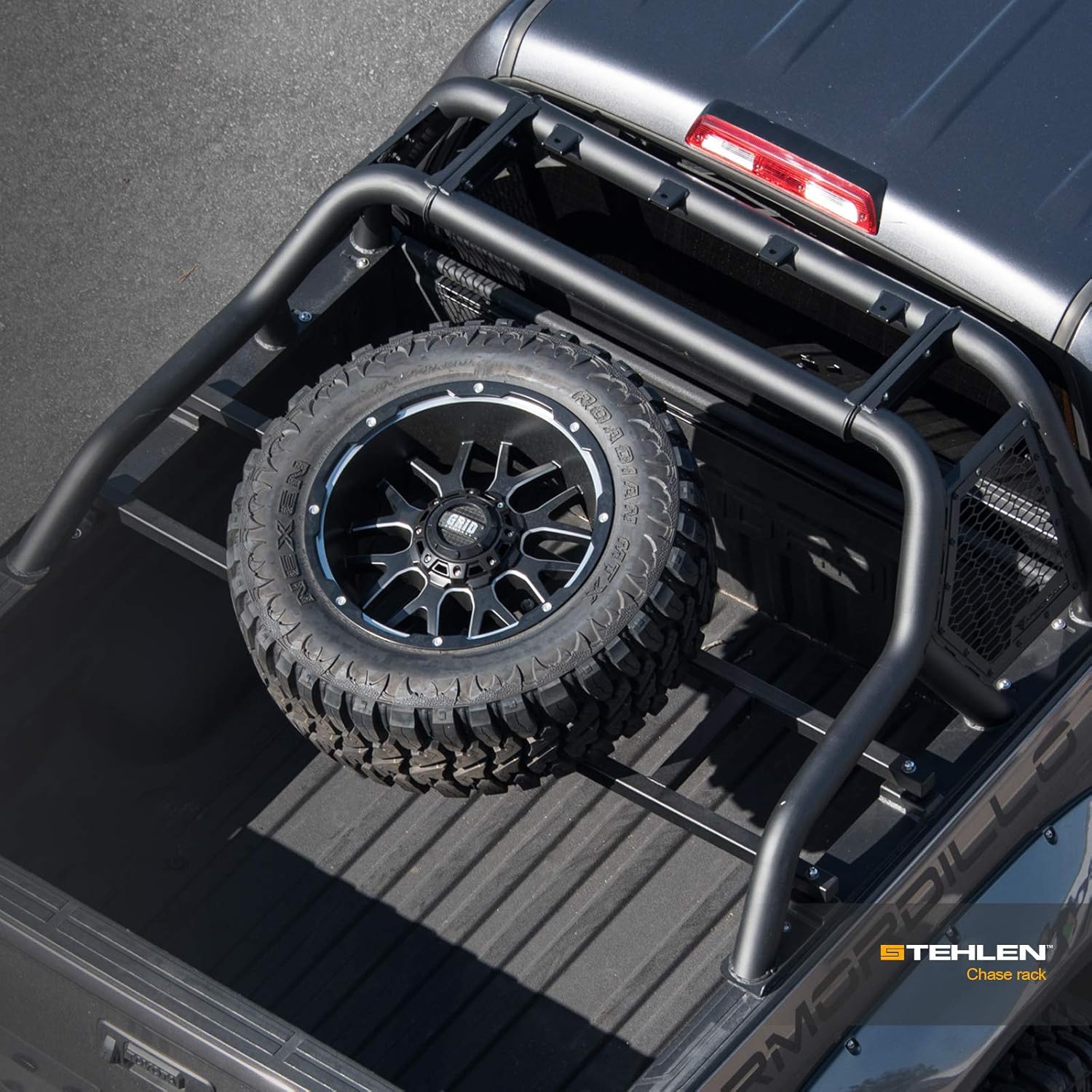 Armordillo 642167818809 For Mid-Size Trucks CR1 Chase Rack Truck Bed Roll Bar with Tire Carrier - Matte Black