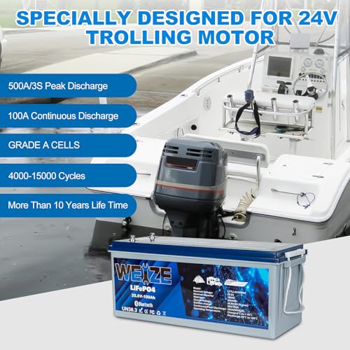 Weize 12V 100Ah TM LiFePO4 Lithium Battery, Built-in Smart BMS, Group 31 Deep Cycle Battery Perfect for Trolling Motor, RV, Solar, Marine, Overland/Van, and Off Grid Applications