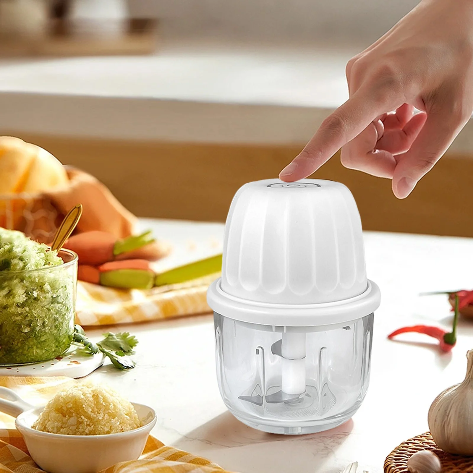 Electric Mini Garlic Chopper, Mini Chopper Food Processor, Garlic Mincer, 300ml Combination Cup Electric Mini Garlic Chopper - Compact And Efficient Food Processor Portable Mini Food Processor