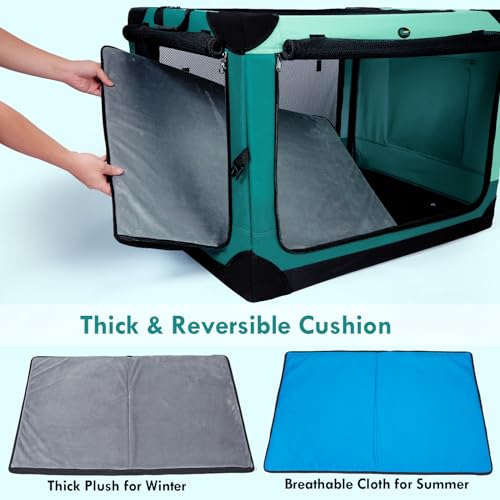 Ownpets Collapsible Dog Crate, 42 inch Portable Travel Dog Crate for Large Dogs, 4-Door Foldable Pet Kennel with Durable Mesh Windows & Double-Sided Soft Mat
