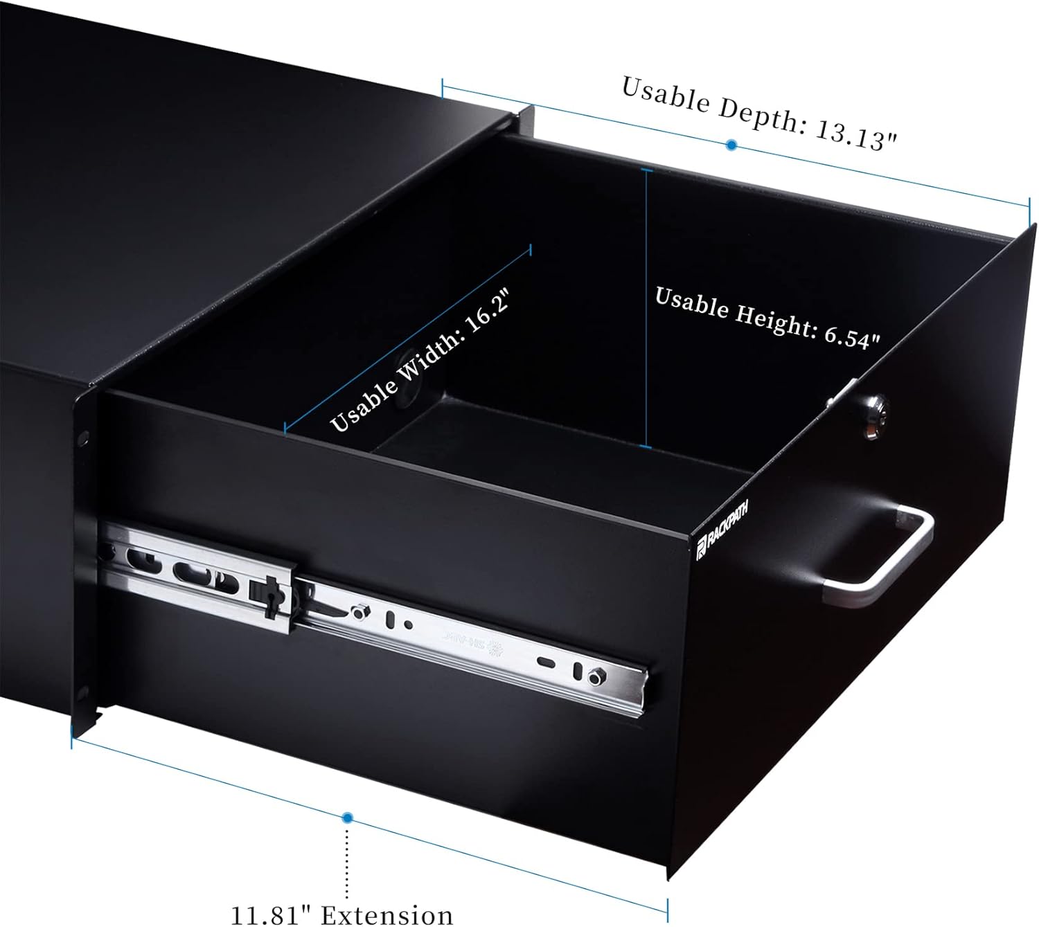 RackPath 1U Rack Mount Drawer for 19 Inch AV/Network/DJ Equipment Racks or Cabinets with Lock and Key