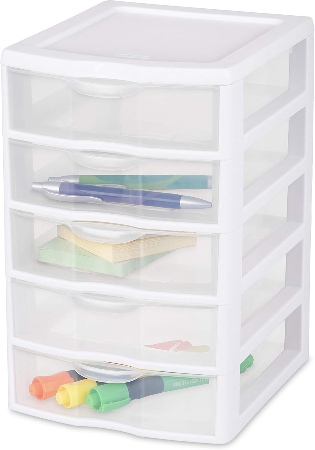 Sterilite 20758004 Small 5 Drawer Unit, White Frame with Clear Drawers, 4-Pack Pack of 2