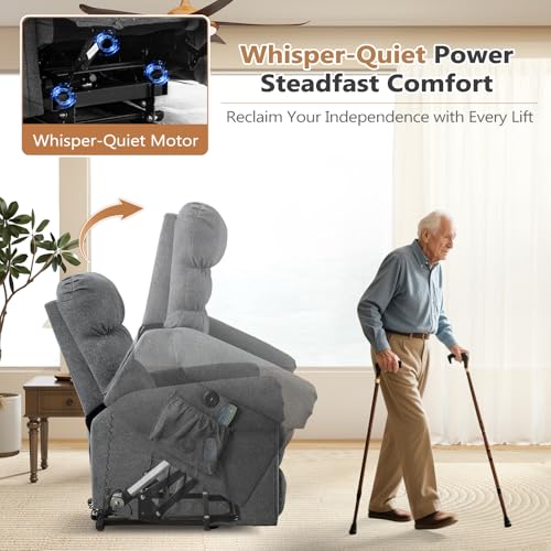 ANJ Large Power Lift Recliner Chair with Massage and Heat for Elderly Big People, Electric Wide Recliners, Heavy Duty and Safety Motion Fabric Reclining Mechanism with USB Ports, Side Pocket, Camel