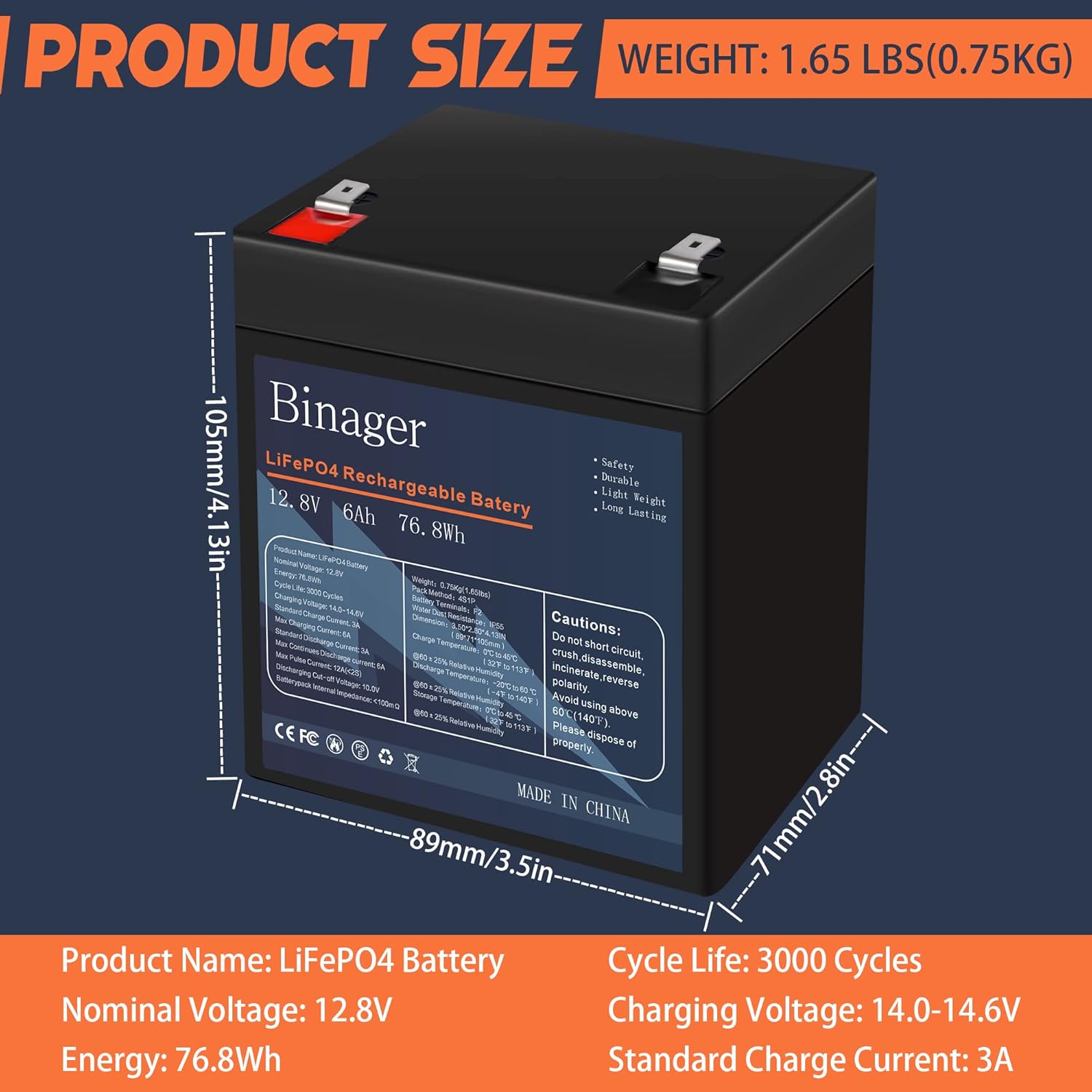 Binager 12v 100ah Lithium Battery, Deep Cycle Battery, Lithium iron Phosphate Battery, 100ah Lifepo4 Battery, Perfect for Off-grid Applications, Car, Camping, Back Up Power