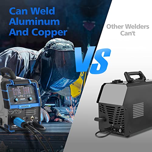 AZZUNO 200A MIG Welder,110V/220V Dual Voltage multiprocess welder,Gas Gasless MIG Welding Machine,4 in 1 Flux MIG/Solid Wire/Lift TIG/Stick ARC Welder (Grey)
