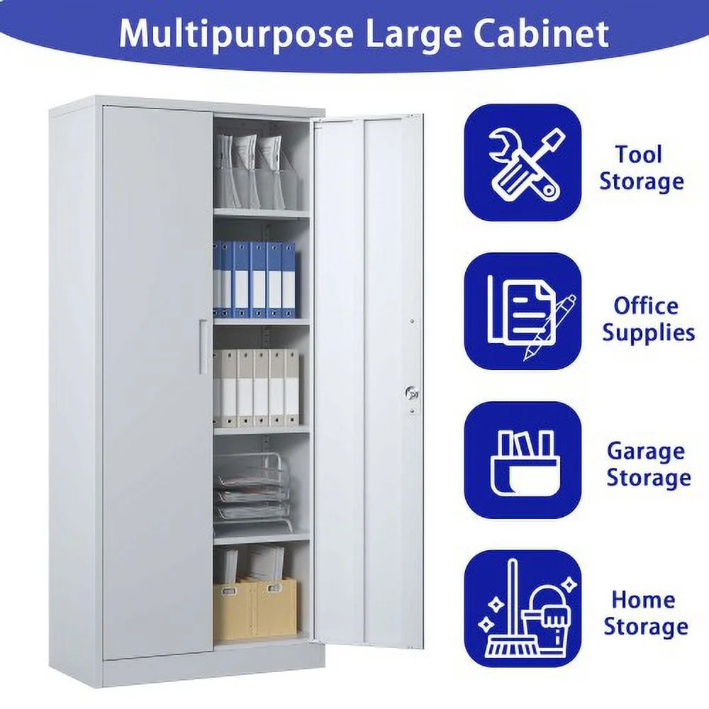 71"H Metal Garage Storage Cabinet, Black Tool Steel Locking Cabinet with Doors and 4 Shelves, Tall Cabinets for Garage Storage Systems Lockable File Cabinet for Home Office, Classroom/Pantry