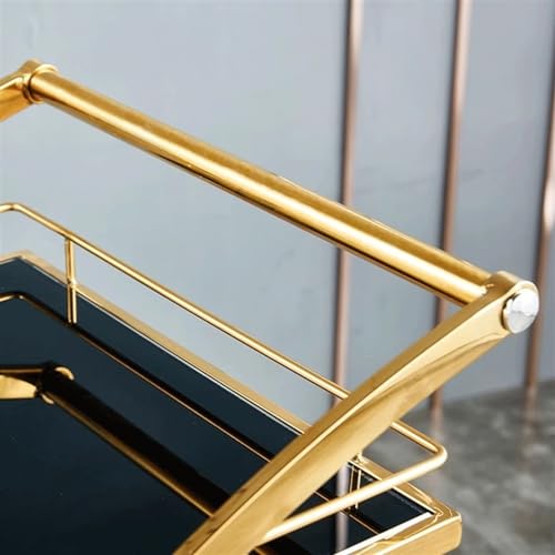 Kitchen Shelf Bar Cart 3 Tiers Removable Storage Tray Rolling Beverage Cart, Mobile Bar Serving Cart with Handle, Marble Glass and Metal Frame Home Kitchen Shelf for Party Storage Shelf(Gold)