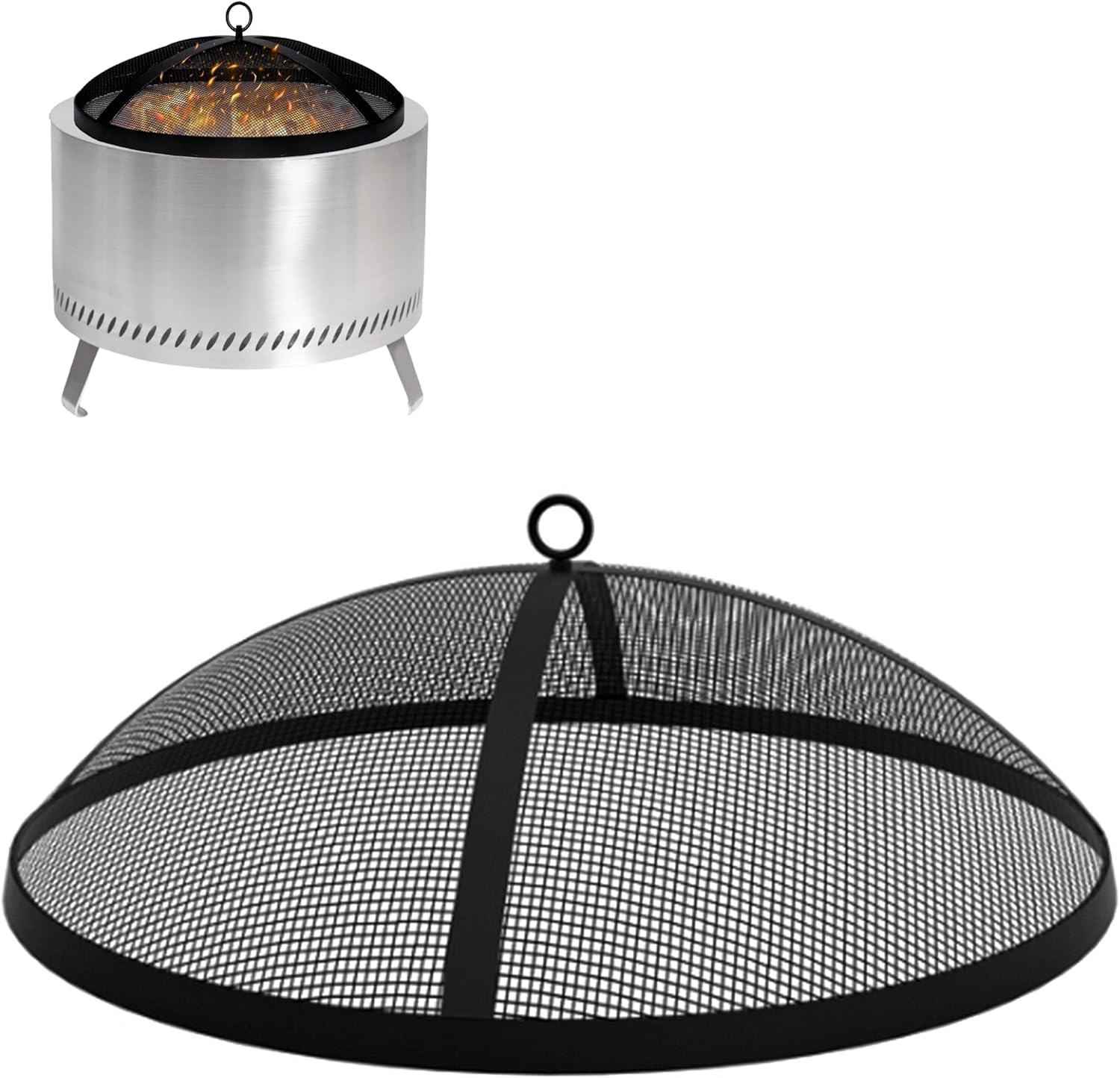 Fire Pit Spark Screen 36 Inch Round Lid, Heavy Duty Fire Pit Steel Mesh Screen Ember Arrester Lid with Hook for Outdoor Fire Pits Fireplace Fire Pit Insert Liner Replacement Screen