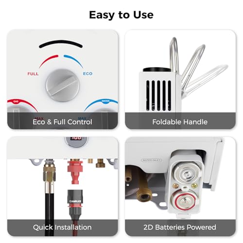 CAMPLUX 2.64 GPM Propane Portable Gas Water Heater, 68,000 BTU Outdoor Tankless Camping Water Heater with Digital Display, White