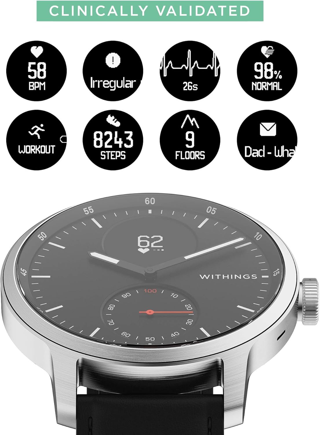 Withings ScanWatch - Hybrid Smartwatch with ECG, Heart Rate Sensor and Oximeter (Black, 42mm)