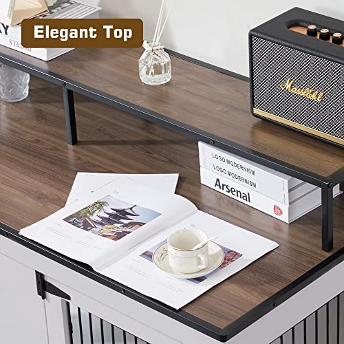 MCombo Large Dog Crate Furniture TV Stand, Wooden Dog Kennel with Double Doors, Indoor Furniture Style Dog Crate House End Table, 1861 (Brown)