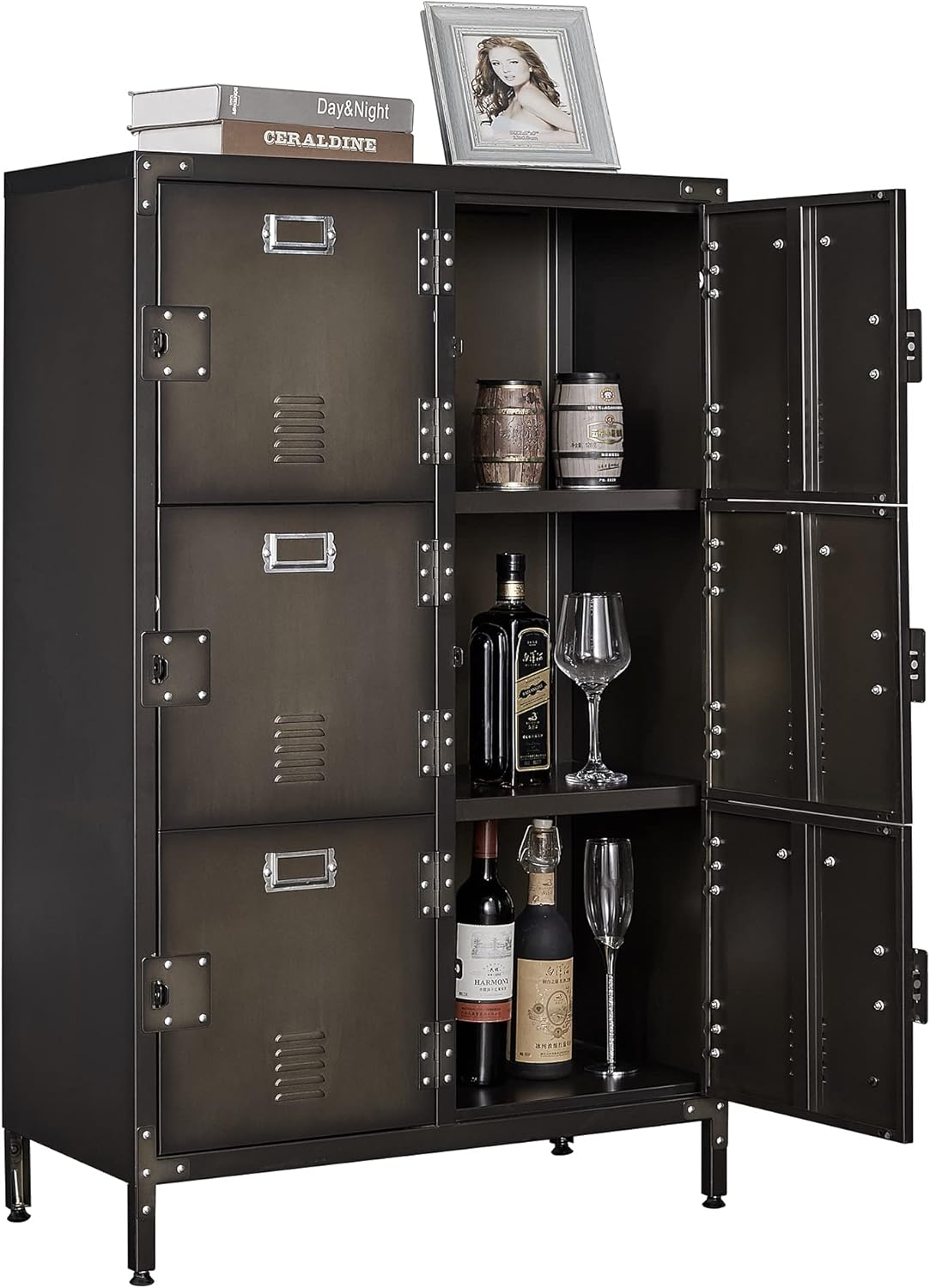 Metal Storage Cabinet, Storage Locker Employees Locker with 4 Doors, 55 Height Steel Cabinet with Lockable Doors, Storage Cabinet with Adjustable Feet for Home Office Gym.