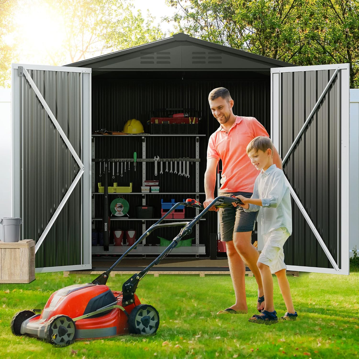 DWVO 6 x 4FT Outdoor Storage Shed, Large Metal Tool Sheds, Heavy Duty Storage House with Lockable Doors & Air Vent for Backyard Patio Lawn to Store Bike, Tool, Lawnmower, Waterproof, Black