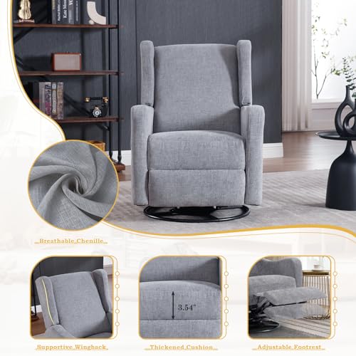 Swivel Rocking Recliner Chair for Adults, Upholstered Modern Manual Reclining Chair for Living Room, Adjustable Nursery Glider Rocker Chair, Single Lounge Sofa Recliner for Bedroom Small Spaces
