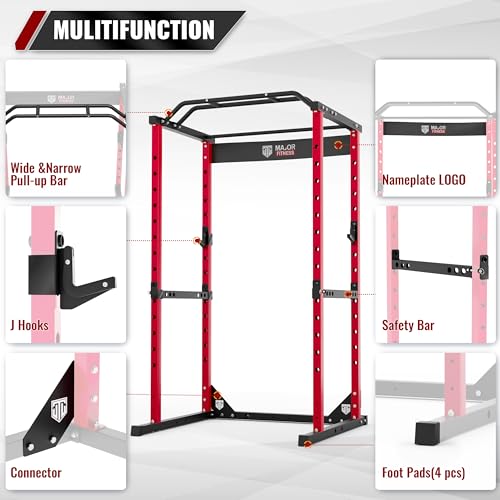 Major Fitness Power Cage, F16 Squat Rack All-in-One 1200lbs Capacity Power Rack with Attachment for Home Gym, Weight Cage